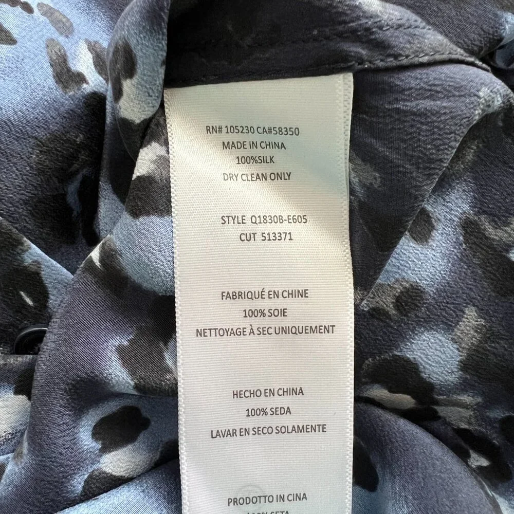 NWT Equipment Melodie Peacoat Blue Leopard Print Silk Tunic XS Reg. $278